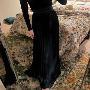 Navy Blue Pleated Maxi Skirt